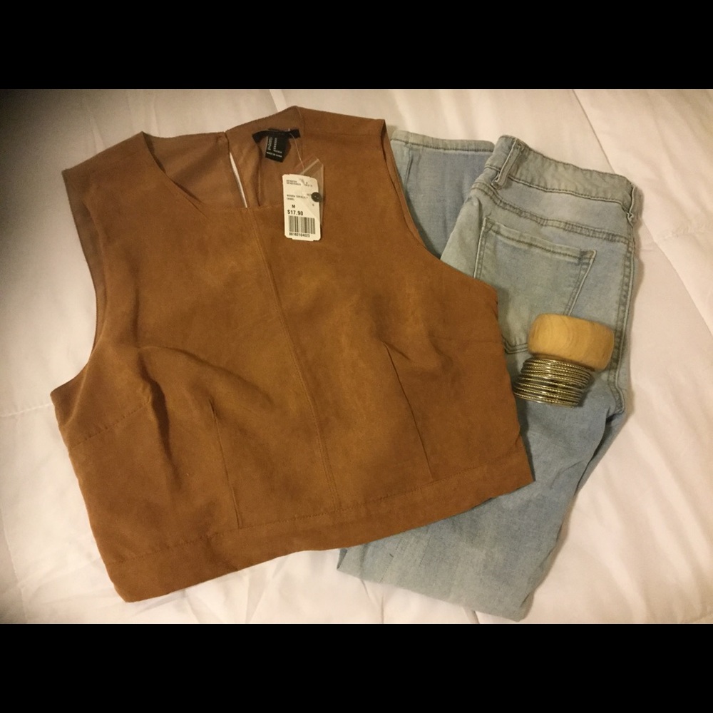 Camel boho crop top
